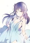  1girl bare_shoulders collarbone female flower hair_flower hair_ornament long_hair looking_at_viewer lp_(hamasa00) open_mouth original purple_hair simple_background smile solo violet_eyes white_background 