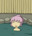  1girl alternate_hairstyle bangs bathing blunt_bangs closed_eyes hair_down happy onsen partially_submerged pink_hair rock shiitake_nabe_tsukami solo water yoshikawa_chinatsu yuru_yuri 