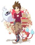  amano_keita boots floating ghost jibanyan pants resu short_hair two_tails whisper_(youkai_watch) youkai_watch 