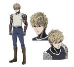  1boy black_sclera blonde_hair cyborg genos official_art one-punch_man simple_background solo 