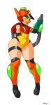  1girl keppok looking_at_viewer metroid mighty_switch_force! patricia_wagon simple_background solo thick_thighs wide_hips 