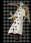 555_(lily_sic) argyle argyle_background bad_id bird bird_on_shoulder falcon male one_piece pell solo sword weapon 
