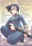  black_hair blue_eyes fallout fallout_3 gun highres jumpsuit lone_wanderer original translation_request weapon 