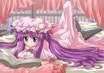  check-p crescent hat long_hair patchouli_knowledge purple_eyes purple_hair reading solo thigh-highs thighhighs touhou violet_eyes 