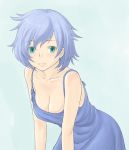  babynine blue_hair blush breasts cleavage dress large_breasts minato_fumi short_hair smile 