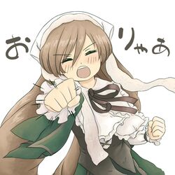  brown_hair closed_eyes dress hairband kumashiro long_hair open_mouth punch punching rozen_maiden suiseiseki 