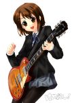  brown_hair guitar guitar_pick hair_ornament hairclip hirasawa_yui iga_tamaki instrument k-on! les_paul pantyhose plectrum school_uniform short_hair solo 