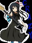  1girl akiyama_mio bad_id bass_guitar black_eyes black_hair don&#039;t_say_&quot;lazy&quot; don&#039;t_say_lazy dress fingerless_gloves gloves guitar hat ichihina instrument k-on! long_hair mini_top_hat pantyhose solo top_hat wink 