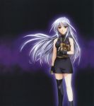  asymmetrical_clothes bare_shoulders book dress fingerless_gloves gloves highres long_hair mahou_shoujo_lyrical_nanoha mahou_shoujo_lyrical_nanoha_a&#039;s mahou_shoujo_lyrical_nanoha_a's official_art one_thighhigh red_eyes reinforce scan silver_hair single_thighhigh thighhighs 