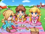  chibi nintendo picnic princess_daisy princess_peach rosalina sigurdhosenfeld sitting super_mario_bros. 