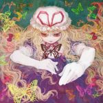  butterfly elbow_gloves foreshortening gloves hands hat long_hair mashiko_hiromi orange_eyes touhou yakumo_yukari 