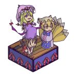  animal_ears blonde_hair brown_hair cat_ears cat_tail chen chibi fox_tail gap hat isometric nekomata rodney tail touhou umbrella yakumo_ran yakumo_yukari 