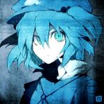  1girl blue blue_eyes blue_hair face hair_bobbles hair_ornament hat kawashiro_nitori kitsune_(kazenouta) monochrome short_hair sketch stare touhou twintails 