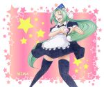  bad_id character_name green_eyes green_hair hat heart heart_hands k-on! long_hair maid mima moe_moe_kyun! parody solo star takt. thigh-highs thighhighs touhou traditional_media wizard_hat 