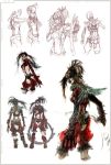  black_hair concept_art feathers gauntlets shorts soul_calibur soulcalibur thumb_sucking tira weapon 