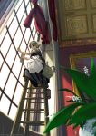 bad_id bag blonde_hair bucket cleaning from_below hairband kanae_jun ladder maid original painting plant potted_plant window 