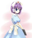  clannad clipboard fujibayashi_ryou haruno_(macoro) looking_back nurse purple_hair short_hair 
