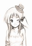  1girl akiyama_mio bangs blunt_bangs don&#039;t_say_&quot;lazy&quot; don&#039;t_say_lazy elbow_gloves face_paint facepaint gloves hat hime_cut k-on! mini_top_hat monochrome sketch smile solo top_hat wakai_sora wink 