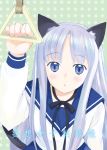  blue_eyes blue_hair cat_ears kazuto_izumi long_hair school_uniform serafuku tail 