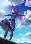  airplane alternate_costume arms_up breasts clannad cloud clouds condensation_trail contrail dress dutch_angle flying from_below hair_bobbles hair_ornament ichinose_kotomi lens_flare long_hair looking_afar outstretched_arms pantyhose purple_hair signature sky sparkle spread_arms sun sunbeam sunlight twintails wind wind_lift yuugen 