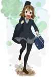  blazer bob_cut brown_hair food guitar_case hair_ornament hairclip hirasawa_yui instrument_case k-on! legs loafers miniskirt mouth_hold pantyhose payot pleated_skirt ribbon school_uniform shoes short_hair skirt solo standing takahashi_ren toast toast_in_mouth walking 