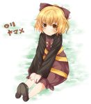  blush bow child hair_bow kurodani_yamame short_hair sitting touhou translated yatomi yellow_eyes 