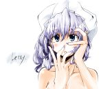  bare_shoulders blue_eyes blue_hair blush close-up face hands hat letty_whiterock nail_polish nude short_hair touhou 