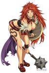 1girl breasts cleavage female headband large_breasts long_hair mace nail_polish purple_eyes queen&#039;s_blade red_hair redhead risty shield shoes simple_background smile solo violet_eyes weapon white_background 