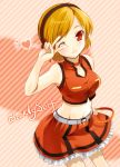  bad_id belt blonde_hair choker cute hair_ornament hairband heart li_(liras) meiko midriff miniskirt navel pose red_eyes sakine_meiko short_hair skirt smile solo standing tank_top v v_over_eye vocaloid wink 