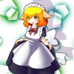 1girl artist_request blonde_hair cat clothes excited furry gradient gradient_background maid short_hair solo 