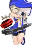  1boy androgynous artist_request blonde_hair blue_eyes bridget_(guilty_gear) character_name fingerless_gloves gloves gradient gradient_background guilty_gear guilty_gear_xx habit long_hair nun open_mouth smile solo yo-yo 