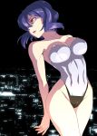  1girl breasts caffein city female ghost_in_the_shell kusanagi_motoko large_breasts legs no_bra purple_hair short_hair sky solo 