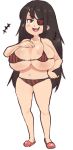  1girl alternate_breast_size bikini black_hair breasts brown_eyes eyepatch fang huge_breasts inkerton-kun looking_at_viewer mirai_(senran_kagura) senran_kagura senran_kagura_(series) simple_background solo swimsuit 