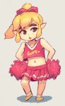  1boy blonde_hair blush cheerleader crossdressinging link pointy_ears ponytail simple_background solo the_legend_of_zelda the_legend_of_zelda:_tri_force_heroes toon_link 