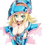  1girl blonde_hair breasts dark_magician_girl duel_monster female hat homura_subaru large_breasts long_hair simple_background solo wizard_hat yu-gi-oh! yuu-gi-ou_duel_monsters 