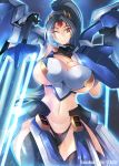  1girl breasts female gradient gradient_background haganef large_breasts mecha_musume smile solo sword 