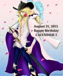  1boy blonde_hair cavendish flower gradient gradient_background hat male_focus mouth_hold one_piece rose solo sword 