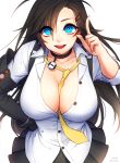  1girl artist_name artist_request between_breasts black_hair blue_eyes breasts choker closers female large_breasts long_hair necktie necktie_between_breasts school_uniform simple_background smile solo yuri_seo 