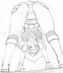  1girl ass bare_legs breasts female hikari_(pokemon) koutarosu legs long_hair looking_at_viewer monochrome panties pantyshot pokemon scarf skirt solo underwear 