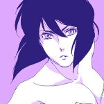  1girl artist_request female full_body ghost_in_the_shell jacket kusanagi_motoko looking_at_viewer monochrome no_bra purple_hair short_hair solo 