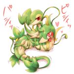  bdsm bondage bound heart kuronekotarou lying nintendo no_humans pokemon pokemon_(game) servine simple_background smile snivy solo vines whipped 