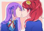  2girls aikatsu! hikami_sumire incipient_kiss kurebayashi_juri multiple_girls negom redhead simple_background yuri 