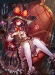  1girl belt book bubble candle chair female hat kiyomasa_ren long_hair mary_janes original pointy_ears purple_hair ribbon shoes solo thigh-highs violet_eyes white_legwear witch witch_hat 