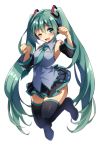  1girl ;d absurdres anime_coloring boots green_eyes green_hair hatsune_miku highres natsuki_iori one_eye_closed open_mouth smile thigh-highs thigh_boots twintails vocaloid 