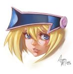  1girl a_nanji_(akkij0358) blonde_hair dark_magician_girl dated duel_monster face female green_eyes hat looking_at_viewer simple_background solo wizard_hat yu-gi-oh! yuu-gi-ou_duel_monsters 