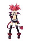  1girl bare_shoulders bat_wings bracelet demon_girl disgaea earrings elbow_gloves etna female gloves jewelry looking_at_viewer midriff miniskirt nippon_ichi official_art pointy_ears red_eyes redhead simple_background skirt smile solo studs succubus tail trinity_universe tsunako twintails white_background wings 