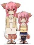  2girls copyright_request dagashi_(daga2626) dog dress female full_body furry long_hair multiple_girls pink_hair red_eyes short_hair siblings simple_background sisters white_background 