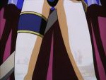  1girl 90s animated animated_gif bikini breasts cape earrings female gloves hands_on_hips jewelry large_breasts legs long_legs naga_the_serpent navel necklace nipples purple_hair slayers smile solo standing swimsuit thighs violet_eyes 