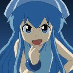 1girl blue_hair ikamusume long_hair pixel_art shinryaku!_ikamusume simple_background solo 