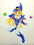  1girl blonde_hair boots breasts dark_magician_girl female gradient gradient_background hat long_hair solo wizard_hat yu-gi-oh! 